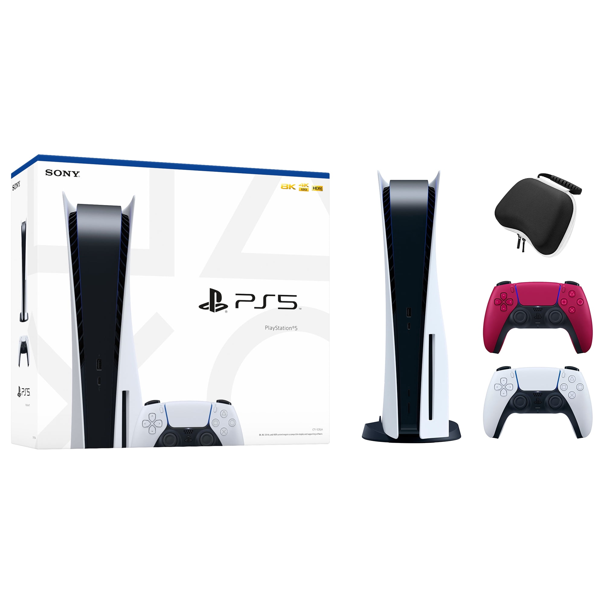 PlayStation 5 Disc Edition with Two Controllers White and Cosmic Red
