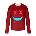 thumbnail image 4 of Pisexur Chemise à Manches Longues Homme Tissu de Haute Qualité T-Shirt à Manches Longues Homme, Haut Imprimé à Manches Longues Col Rond et Visage Souriant Imprimé Rouge, P, 4 of 4