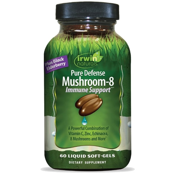 Irwin Naturals Pure Defense Mushroom-8 Immune Support – 60 Liquid Soft-Gels – Full-Spectrum Mushroom Formula