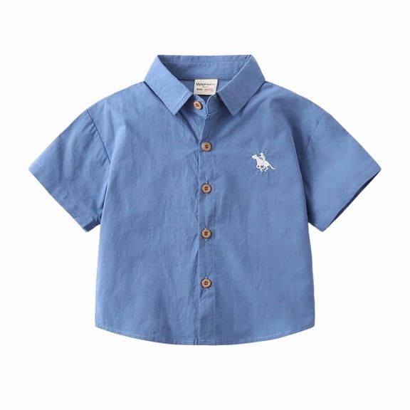 Boys Embroidered Shirt Summer Casual Top For Toddlers And Kids Breathable Blend Tee School Outfit