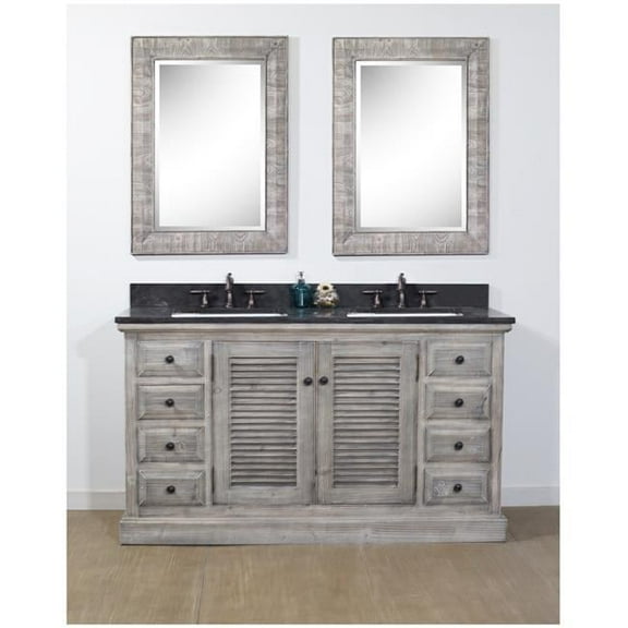 WK1960-G-WK SQ TOP 60 in. Rustic Solid Fir Double Sinks Vanity With Rectangular Sink in Grey Driftwood With Limestone Top-No Faucet