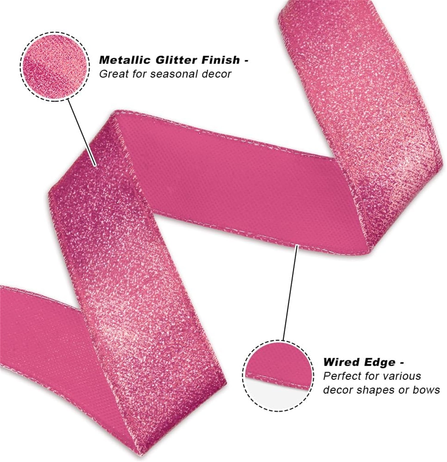 Christmas Glitter Wired Ribbon,Bexikou 20 Yards Christmas Ribbon with Wired Edge,Metallic Gift Wrapping Ribbons for Xmas Wreath Tree Party Home Wedding Festival DIY (2.55 Inch, 2 Rolls,Rose Red)