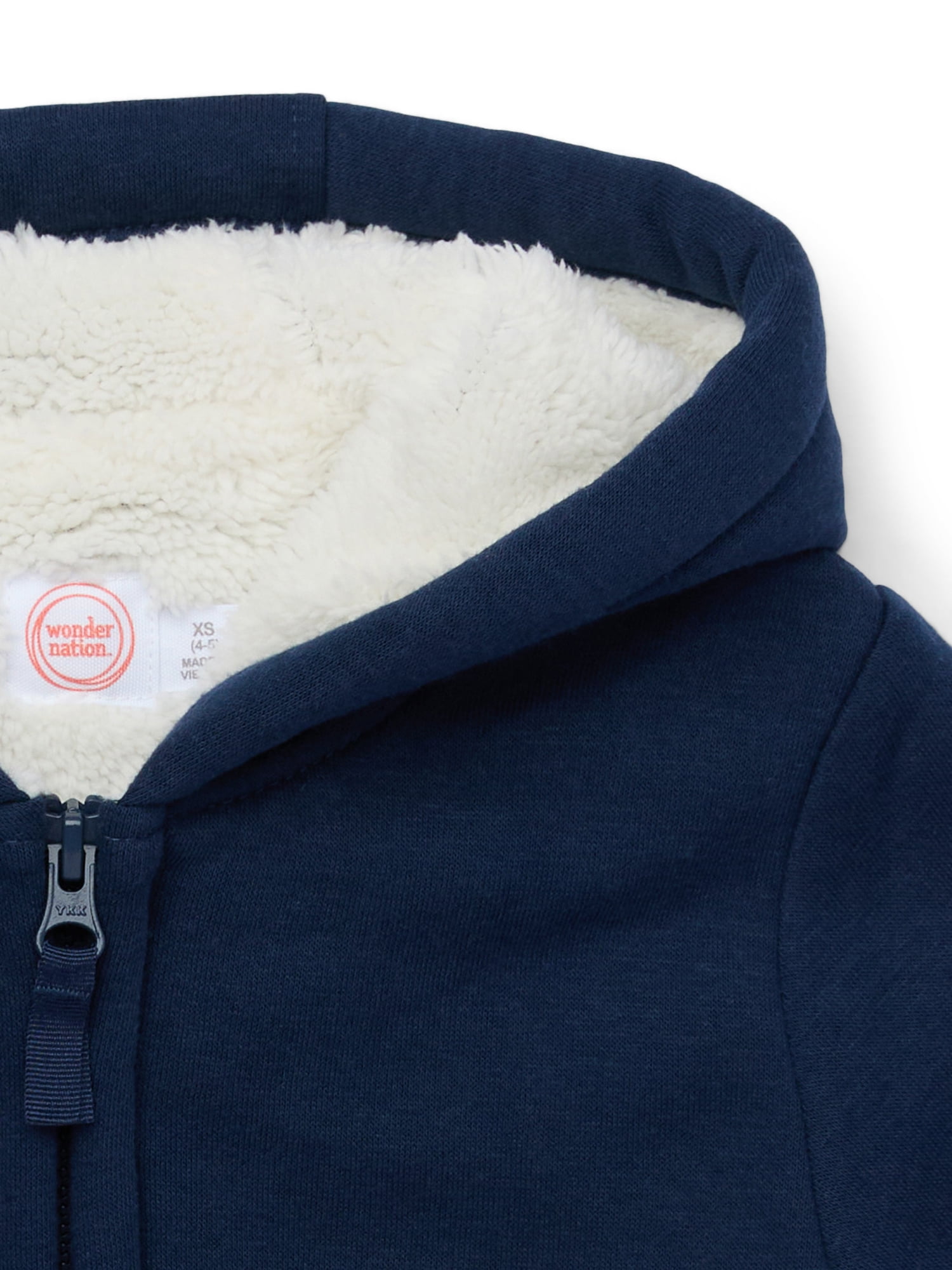 Wonder Nation Boys Kid Tough Zip Hoodie with Faux Shearling Lining, Sizes 4-18 & Husky
