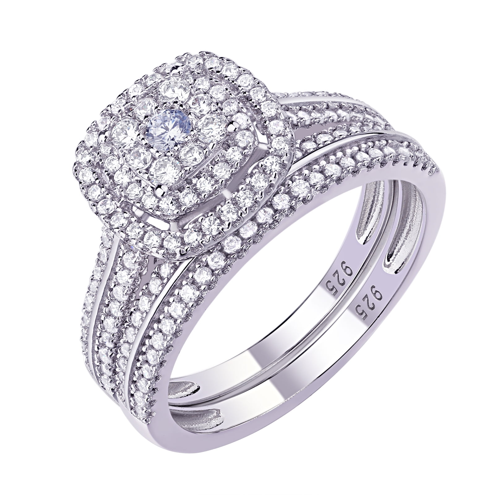 Wuziwen 2CT Halo Engagement Ring Set – Sterling Silver, AAAAA Cubic Zirconia