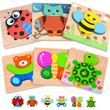 Wooden Animal Puzzles for Toddlers 1 2 3 Years Old, Boys & Girls  Educational Toys Gift with 6 Animals Patterns, Bright Vibrant Color Shapes  | Walmart Canada