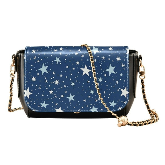 Leather Clamshell Crossbody Bag 10.4x5.5x3.7Inch Women's Crossbody Handbags Shoulder Purse Bank Card Bag Cash Bag Key Bag White Star