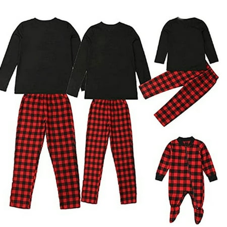 

GuliriFei Family Matching Christmas Pajamas Set Xmas Solid Top Buffalo Plaid Pants Pjs Mom Dad Kids Baby Outfits Sleepwear