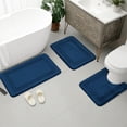 thumbnail image 2 of yulier 3 Piece Bathroom Rug Set, Super Soft Non Slip Toilet Bath Mat Set - Includes Bath Rug, Bath Mat, U-Shaped Contour Toilet Rug - Machine Washable, Blue, 2 of 8