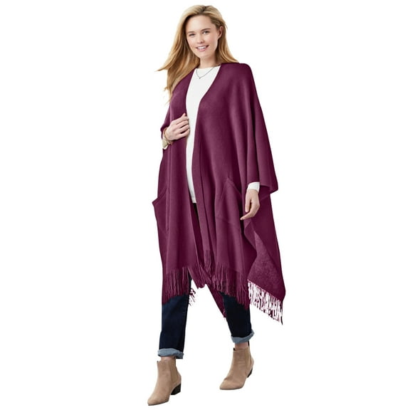 Woman Within Plus Size Fringed Cape Sweater