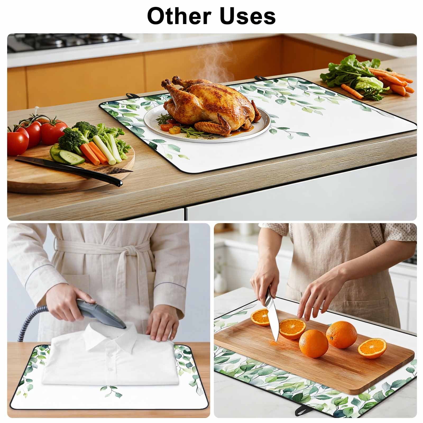 Spring Eucalyptus Leaves Stove Top Cover for Electric Stove, Heat-proof & Non Slip Glass Top Stove Cover Protector, Botanical Summer Kitchen Flat Cooktop Rubber Mat 24x21 Inches