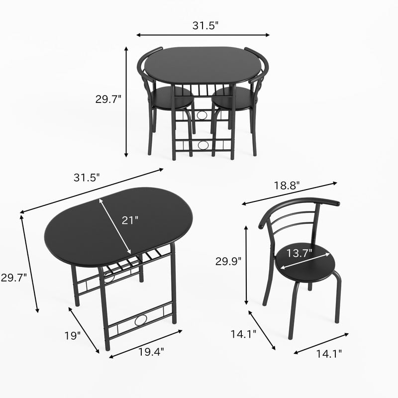 Lacoo 3-Piece Small Dining set, Table and Chair Set for 2 ,for Living Room, Dining Room, Kitchen, Black