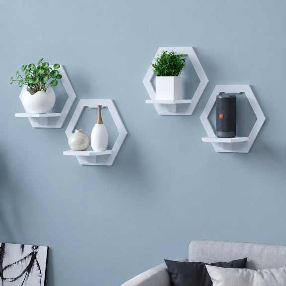 White Floating Small Wall Shelf – No Drilling Wall Mount, Decorative Display Rack for Bedroom, Kitchen, Living Room