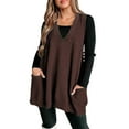 thumbnail image 2 of Brown Cozy Pocket Sweater Vest Women Womens Sleeveless Sweater Vest V Neck Loose Knit Casual Flattering Tunic Top, 2 of 6