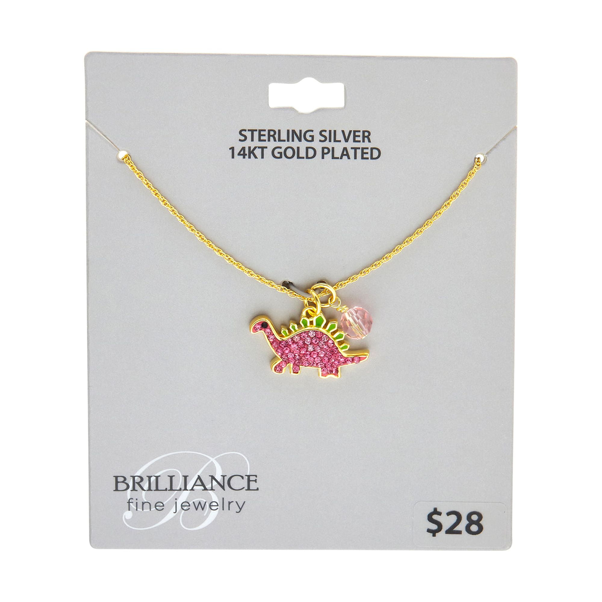 Brilliance Fine Jewelry Women's Crystal Dinosaur Necklace in 14KT Gold Plated Sterling Silver