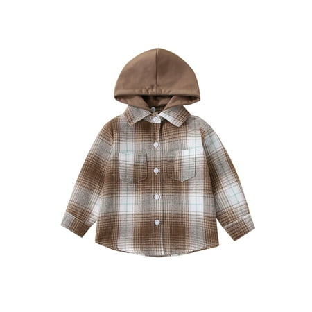 

AMILIEe Kid Boys Casual Plaid Shirt Jacket Button Down Blouses Jackets with Detachable Hood