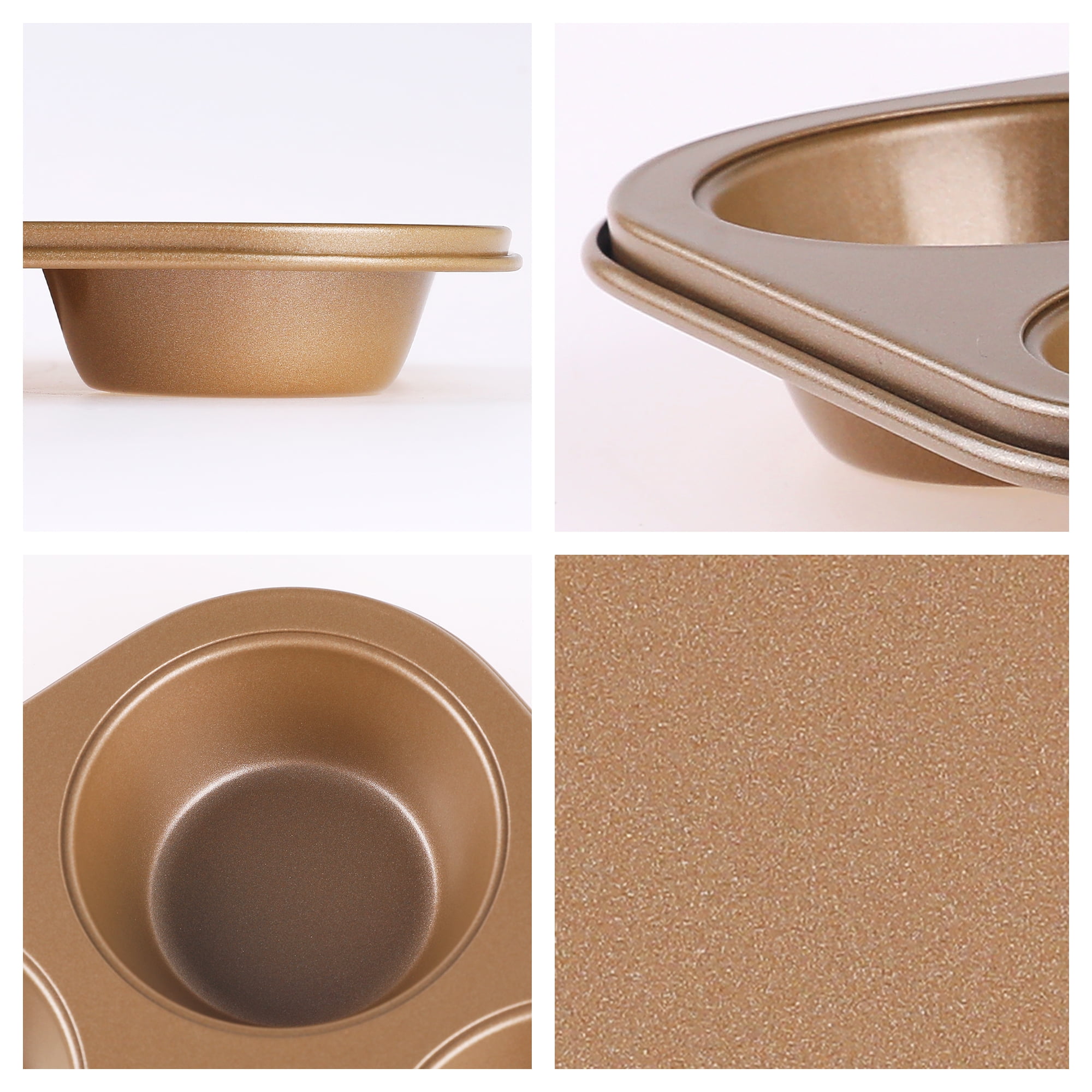 Unique Bargains Nonstick Cupcake Pan with 6 Cups Gold 10.4*10.4*1.2in