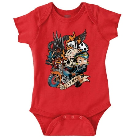 

Betty Boop Biker Flaming Skull Tattoo Bodysuit Jumper Girls Infant Baby Brisco Brands NB