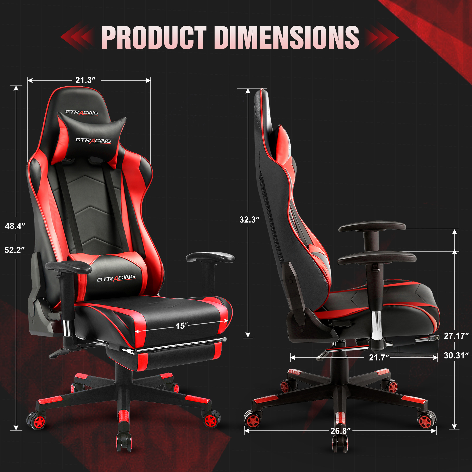 GTRACING Gaming Chair Office Chair PU Leather with Footrest & Adjustable Headrest, Red - image 5 of 6