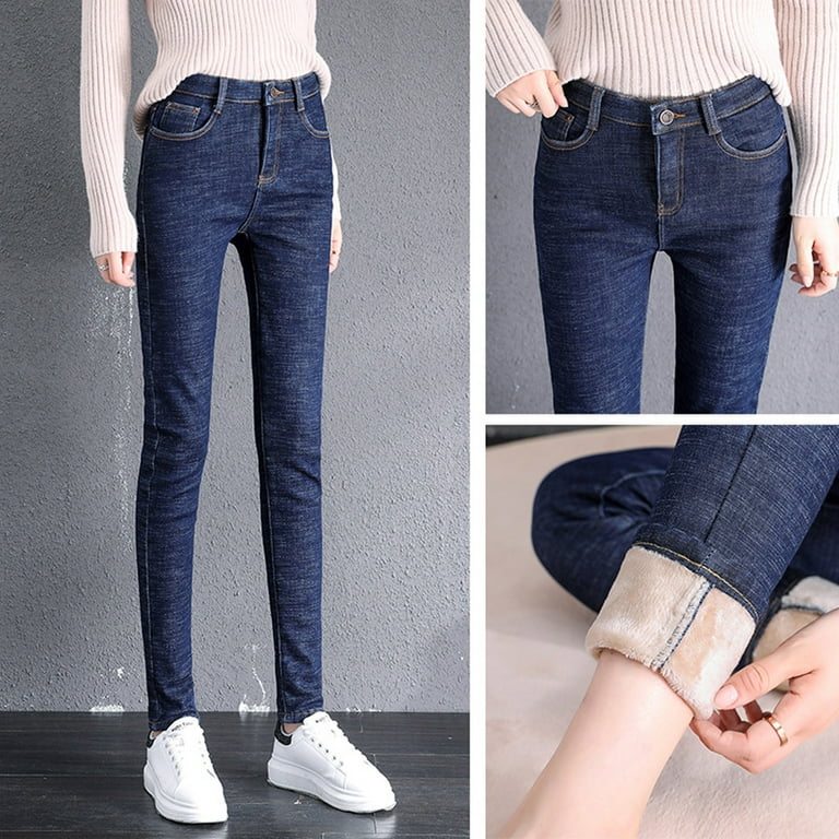 Womens High Waist Skinny Jeans Fleece Lined Thermal Denim Pants Slim Fit  Shaping Stretch Jeggings Daily Wear Jean