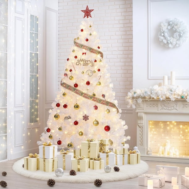 7.5ft artificial pre - lit blanca christmas pine tree: perfect para home & oficina holiday party decor, equipped con 450 warm blanca LED lights, foldable base para simple assembly