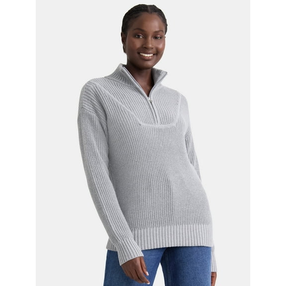 Time and Tru Women's Half Zip Pullover Sweater, Midweight, Sizes XS-XXXL
