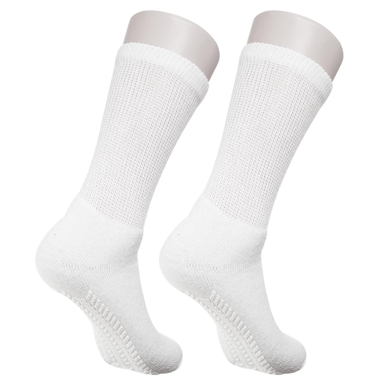 Diabetic Socks - Non Skid Hospital Loose Fitting Slipper Socks With Gripper Bottoms 2 Pack Savings - Gripper socks - Men's Size 13-15 (Skid 3 White)