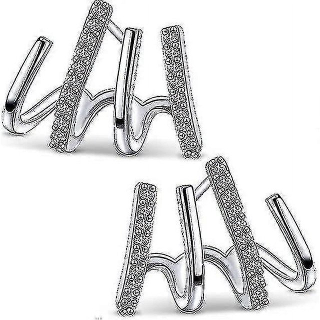 Creative Geometric Earrings 4 Claw Earrings Shiny Crystal Earrings Ear Piercing Illusion Earrings----Silver--Product code 76297 Silver
