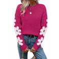 thumbnail image 2 of Women'S Floral Pattern Crewneck Long Sleeve Drop Shoulder Sweaters Pullover Tops Magenta M, 2 of 9