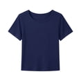 thumbnail image 6 of CPNG Girls Daily Ribbed Knit T Shirt Comfortable Stylish Solid Color Summer Casual Crewneck Short Sleeves T Shirt(Navy,9-10 Years), 6 of 6