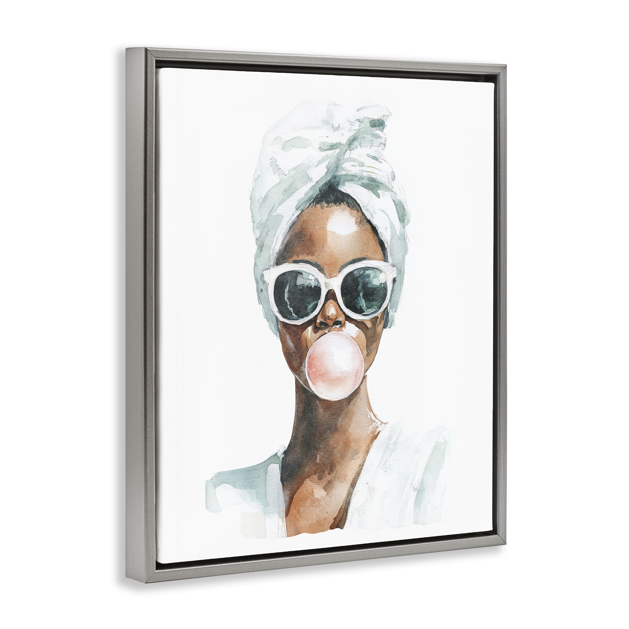 Stupell Industries Bubble Reverie Female Gray Framed Floater Canvas Wall Art, design by Svetlana Aleynikova