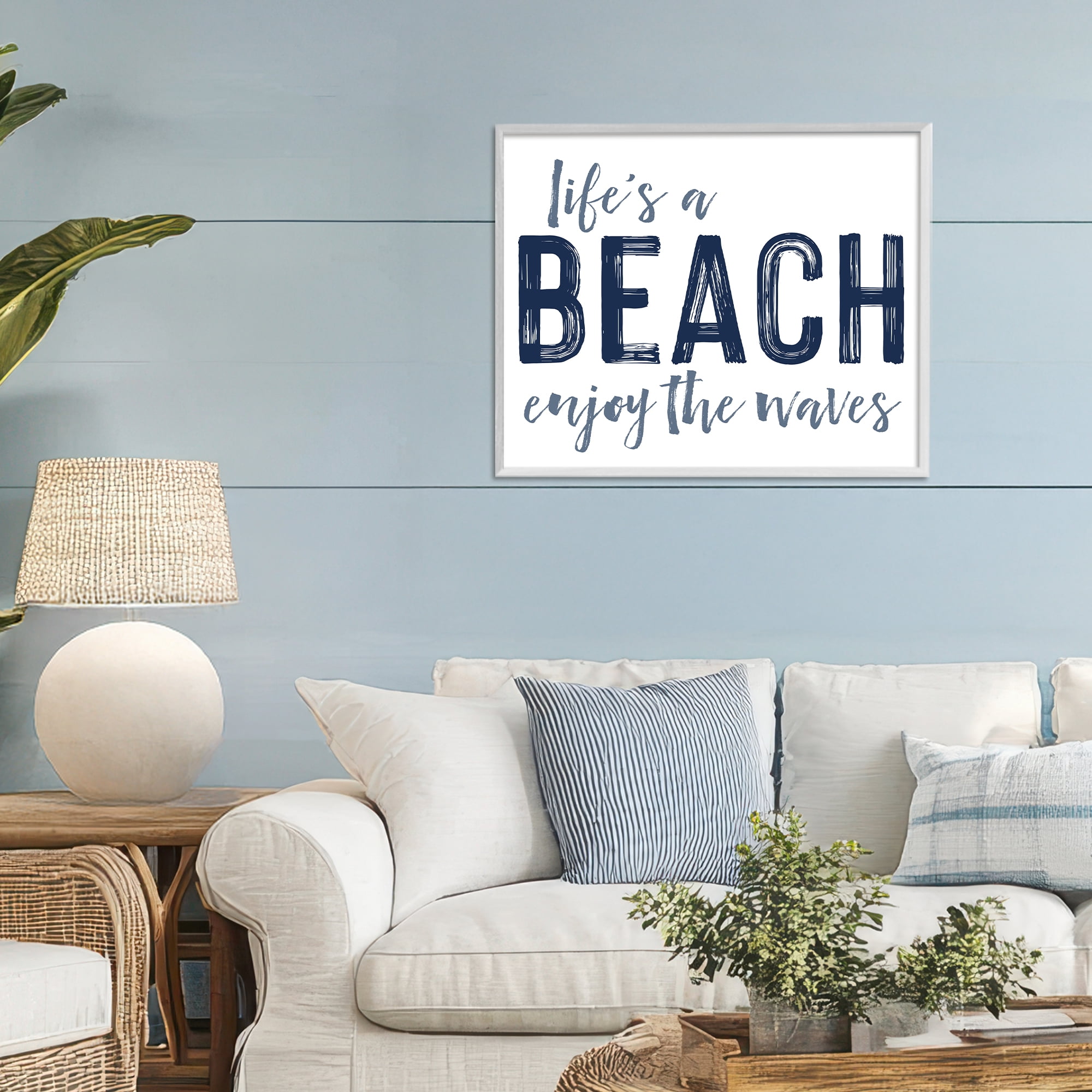 Summer Sentiment Enjoy Waves White Framed Giclee Art, design by Lettered and Lined