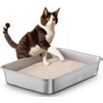thumbnail image 1 of Caja de arena Qiuma de acero inoxidable con lados altos para gatos, 1 of 6
