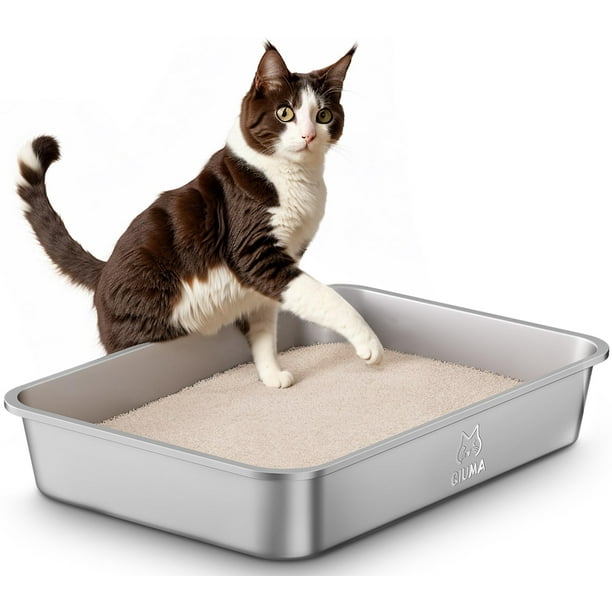 Caja de arena Qiuma de acero inoxidable con lados altos para gatos