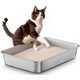 thumbnail image 1 of Caja de arena Qiuma de acero inoxidable con lados altos para gatos, 1 of 6