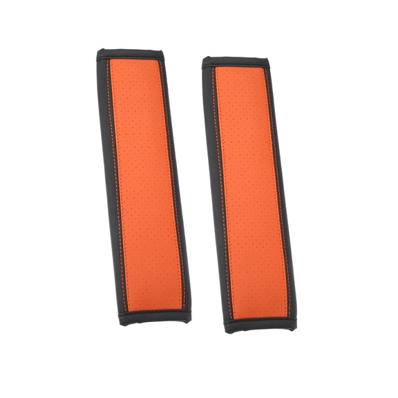 Unique Bargains 2 Pcs Universal Faux Leather Car Seat Belt Cover Pads Black Orange