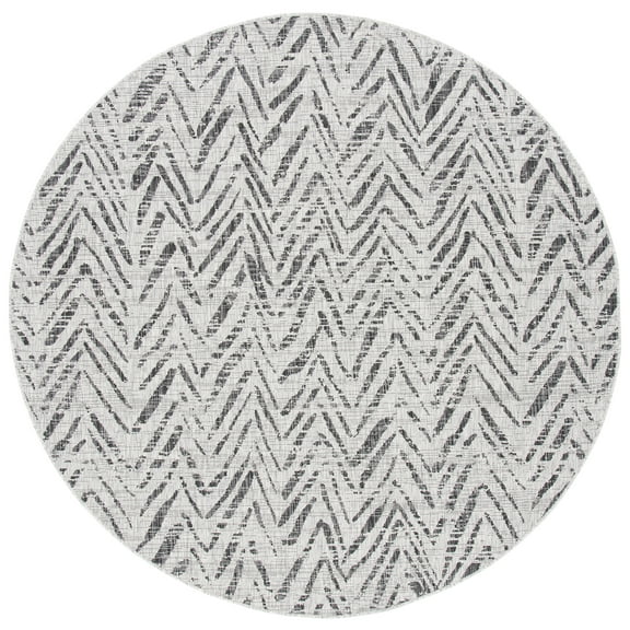 SAFAVIEH Courtyard Alfonso Chevron Indoor/Outdoor Area Rug, Grey/Black, 4' x 4' Round
