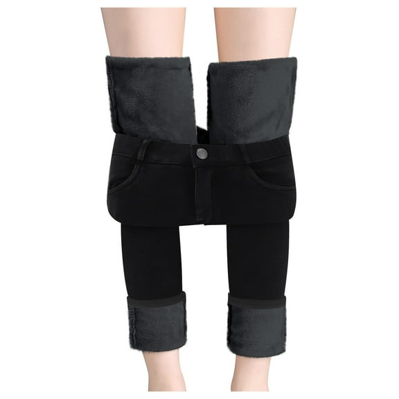 Outfmvch Fleece Lined Jeans Women Stretchy Jeans for Women High Waisted Jeans for Women Cute Jeans Baggy Jeans Stretch Jeans for Women Wide Leg Jeans for Women Black L