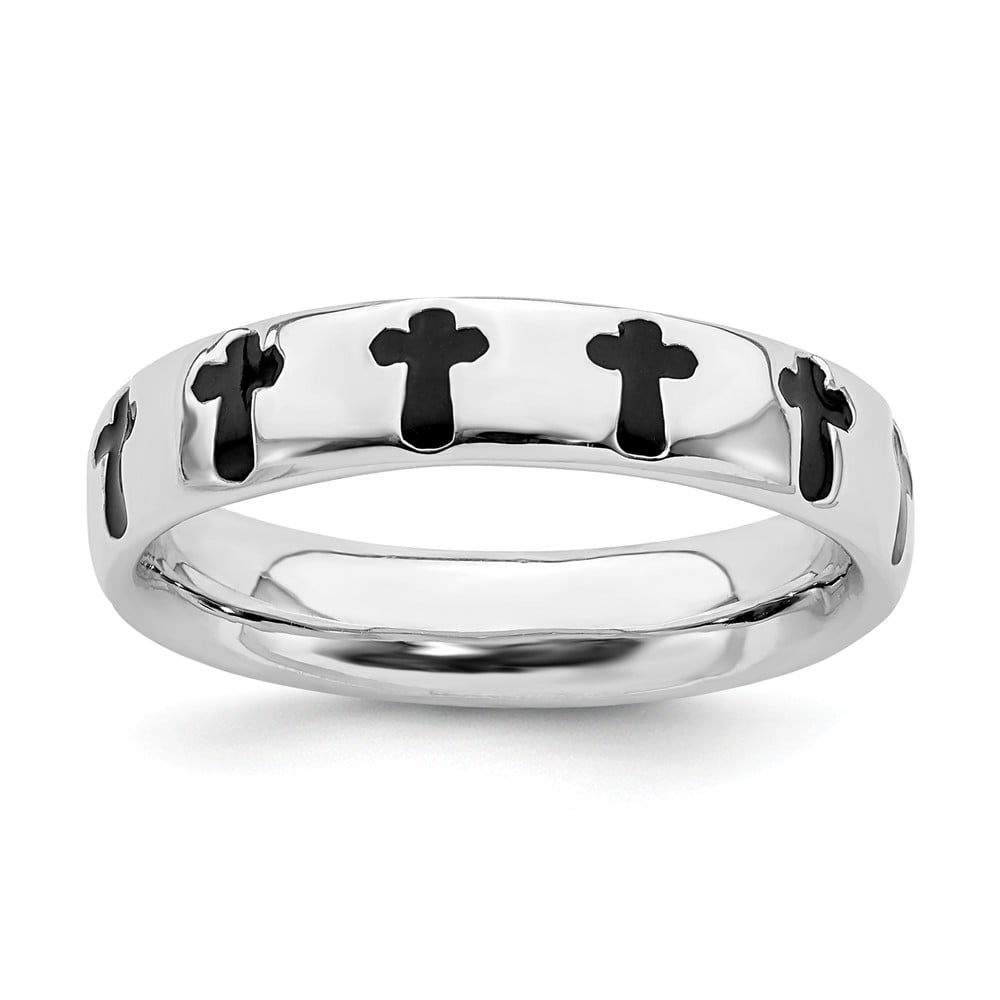Sterling Silver Polished Black/white Enameled Ring by Stackable Expressions Best Quality Free Gift Box Sterling Silver Polished Black/white Enameled Ring by Stackable Expressions Best Quality Free Gift Box