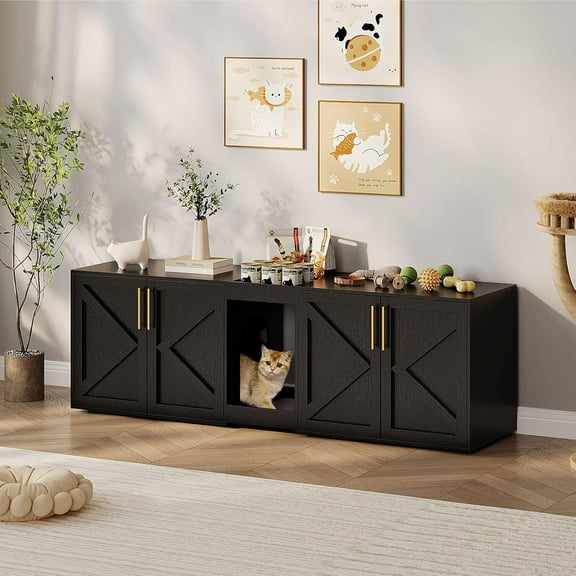Huloretions Double Cat Litter Box Enclosure,Hidden Litter Box Furniture for 2 Cats,Wooden Litter Box Enclosure Furniture,Indoor Cat House,Side End Table, TV Stand,Wooden Kitty Litter Box Cabinet Furni