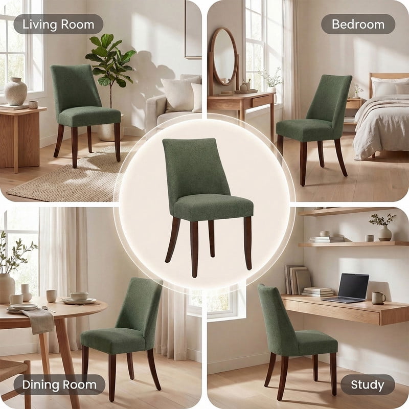 COLAMY Upholstered Dining Chairs Set of 6, Mid Century Modern Fabric Kitchen Chairs with 275lbs Weight Capacity, Sturdy Wood Legs Dining Chairs for Restaurant, Green