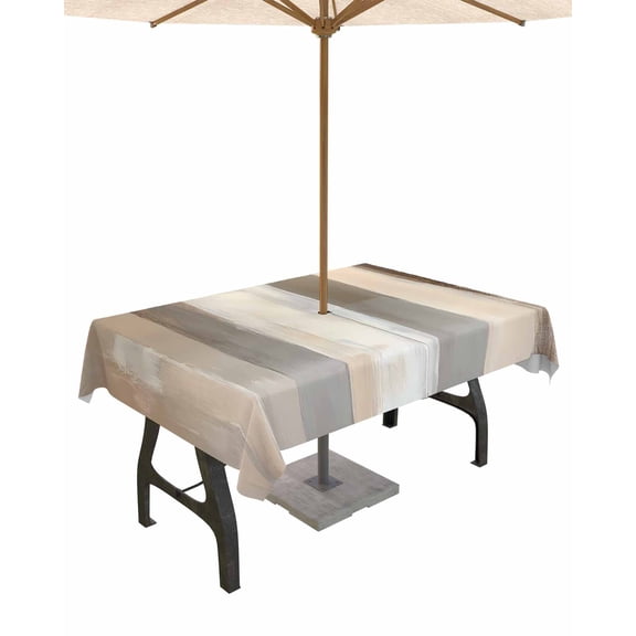 Boanket Outdoor Tablecloth with Umbrella Hole for Patio/Picnic/Party/Camping, Brown Grey Waterproof Table Cloth Rectangle Table Cover Washable, Abstract Neutral Textured Modern Minimalist (54"x 80")