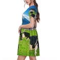 thumbnail image 2 of Disketp Grazing Cows Mountain View para Vestido de Manga Corta para Mujeres, Vestidos de Verano para Mujeres, Casual y Holgado para la Playa, 2 of 6