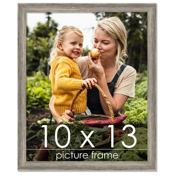10x13 Distressed/Aged Contrast Grey Complete Wood Picture Frame with UV Acrylic, Foam Board Backing, & Hardware