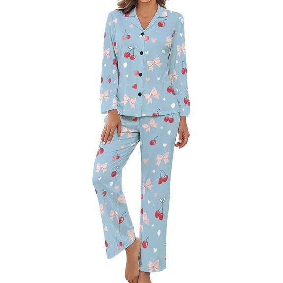 Top-kevin Christmas Deer Trees Bows Women's Long-Sleeve Shirt And Full-Length Bottom Pajama Set