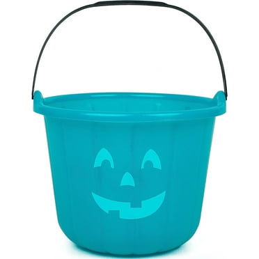 Teal Pumpkin Halloween Trick or Treat Bucket 8.5 in (1 Pack)-Official Teal Pumpkin Project Allergy-Friendly Candy Pail Accessory and Party Decoration Supplies, Haunted House Plastic Bowl w Handle