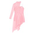 thumbnail image 5 of YONGHS Girls Single Long Sleeve Lace Patchwork Lyrical Dance Dress Ballroom Modern Contemporary Dance Costume Pink 12, 5 of 7