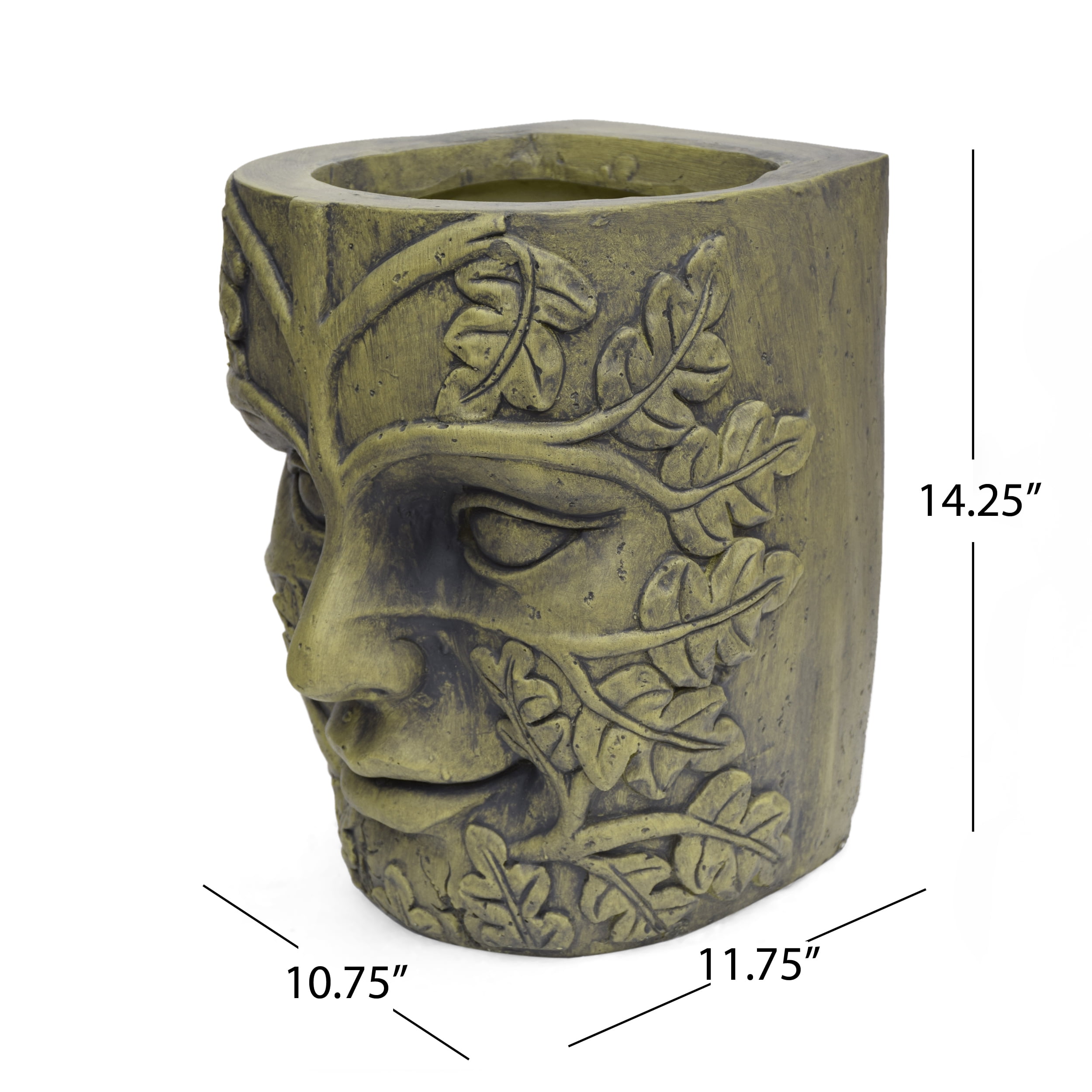 Lucian Outdoor Stone Mother Earth Urn, Antique Green