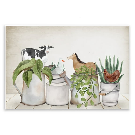 Stupell Industries Tin Farm Animal Plants Botanical & Floral Painting Unframed Art Print Wall Art, 15 x 10