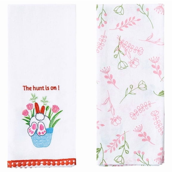Embroidered Bunny Kitchen Towels Set of 2