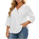 thumbnail image 2 of Neewe Women's Casual 3/4 Sleeve Plain V-Neck Button Decoration Pleated Blouses Tops T-Shirts S-XXL, 2 of 7